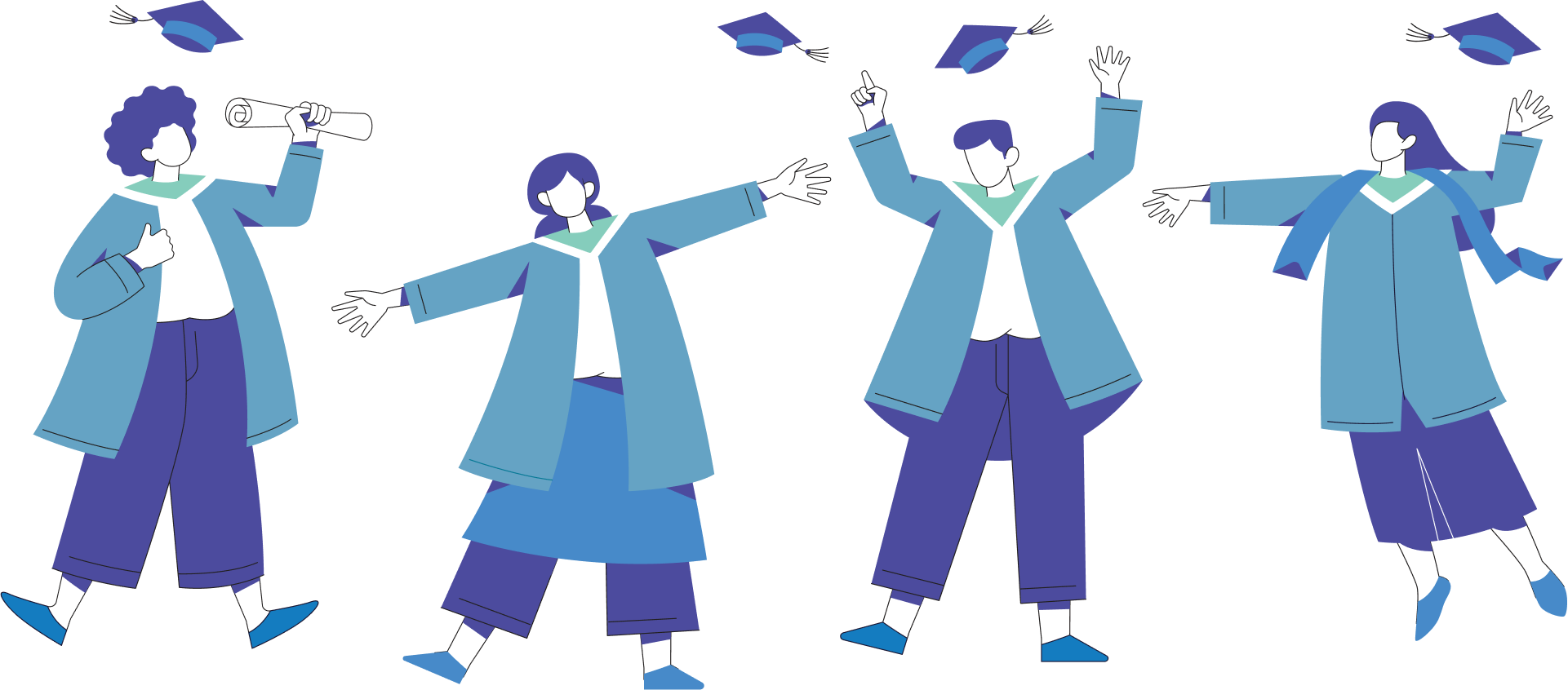 طلاب سعداء يحتفلون بقبولهم الجامعي وبدء رحلتهم الدراسية